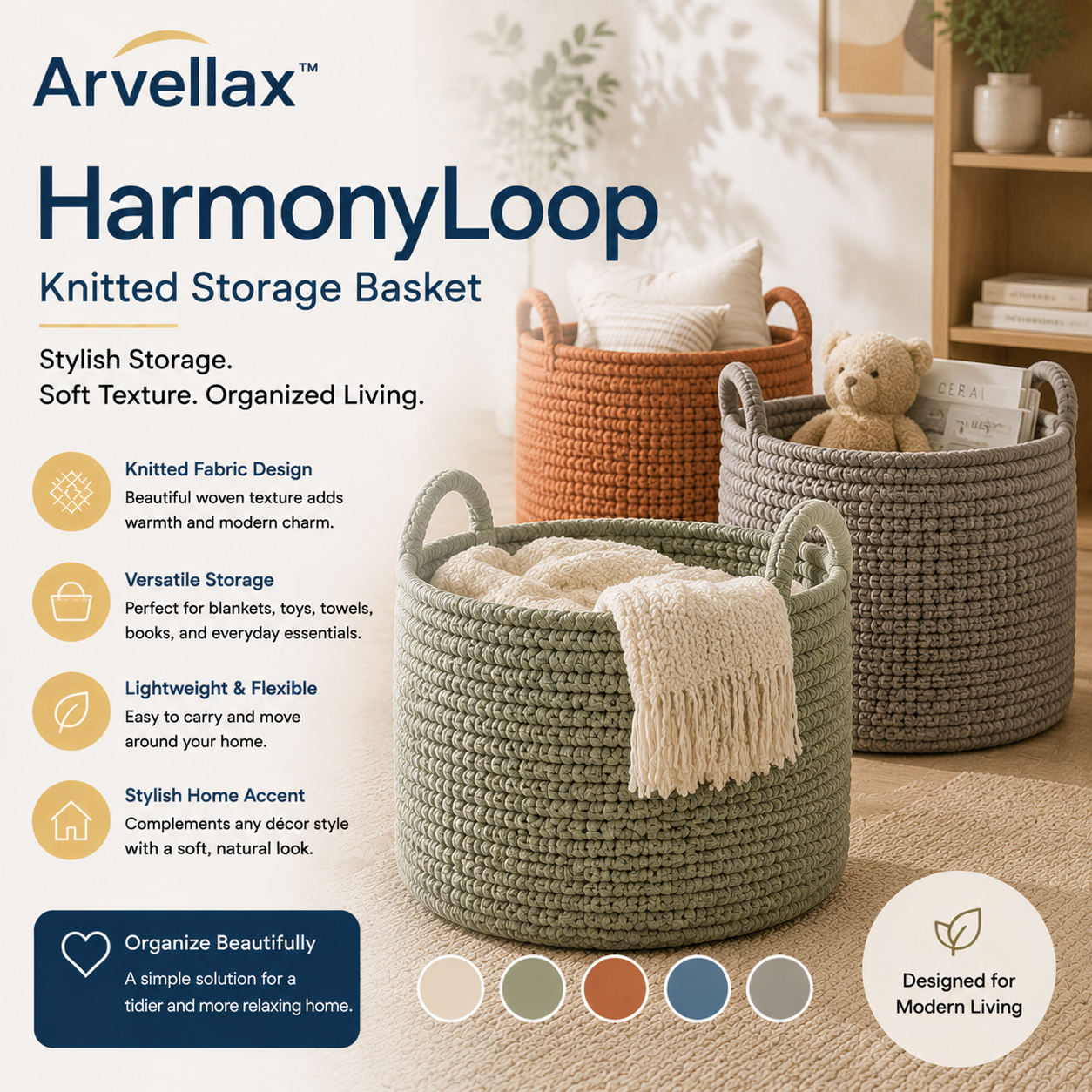 Arvellax™ HarmonyLoop Knitted Storage Basket