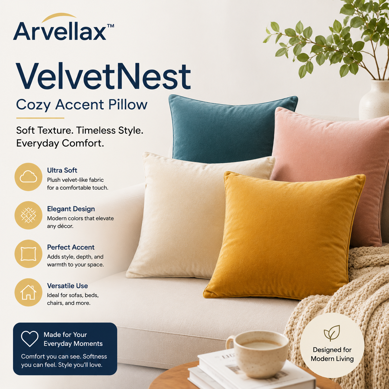 Arvellax™ VelvetNest Cozy Accent Pillow