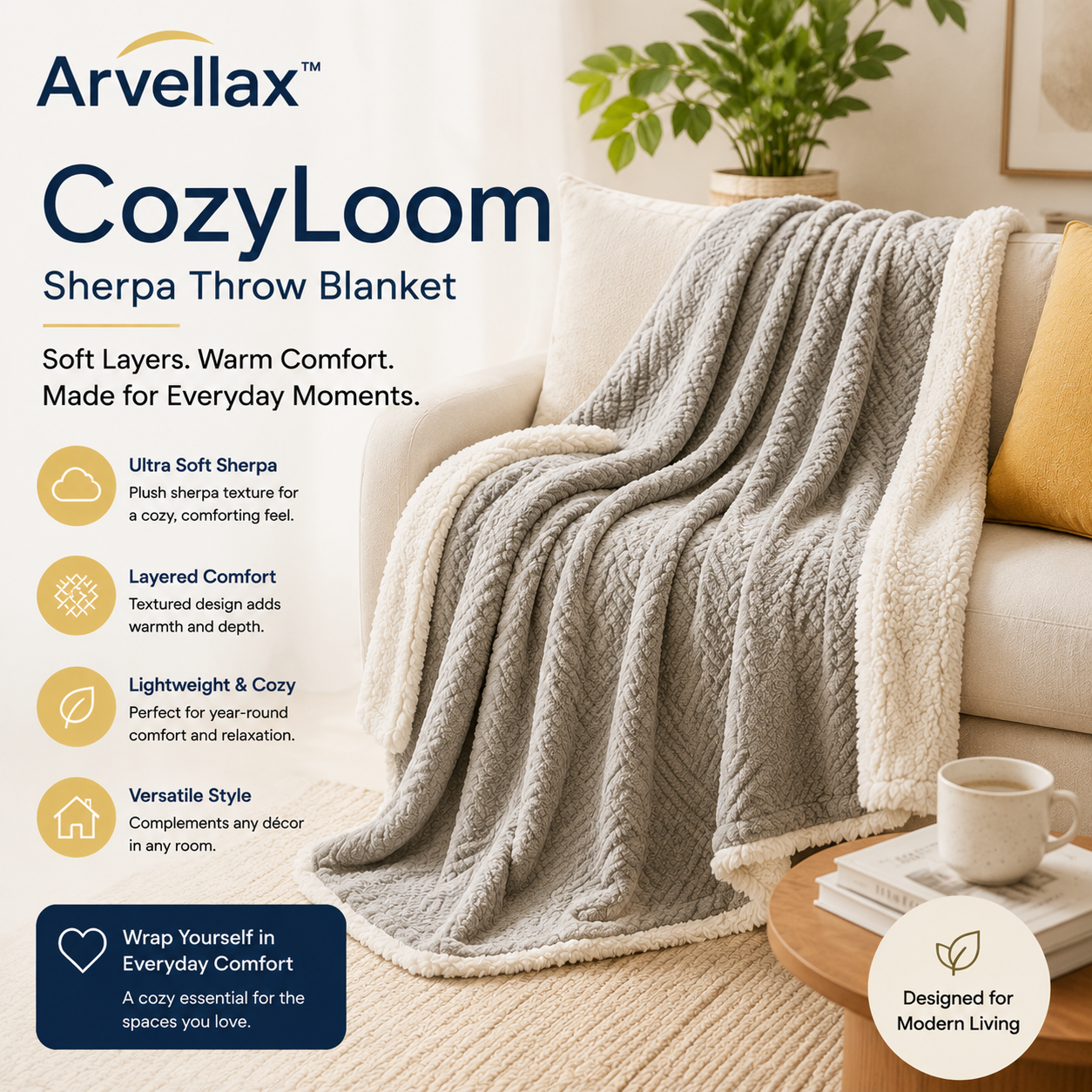 Arvellax™ CozyLoom Sherpa Throw Blanket