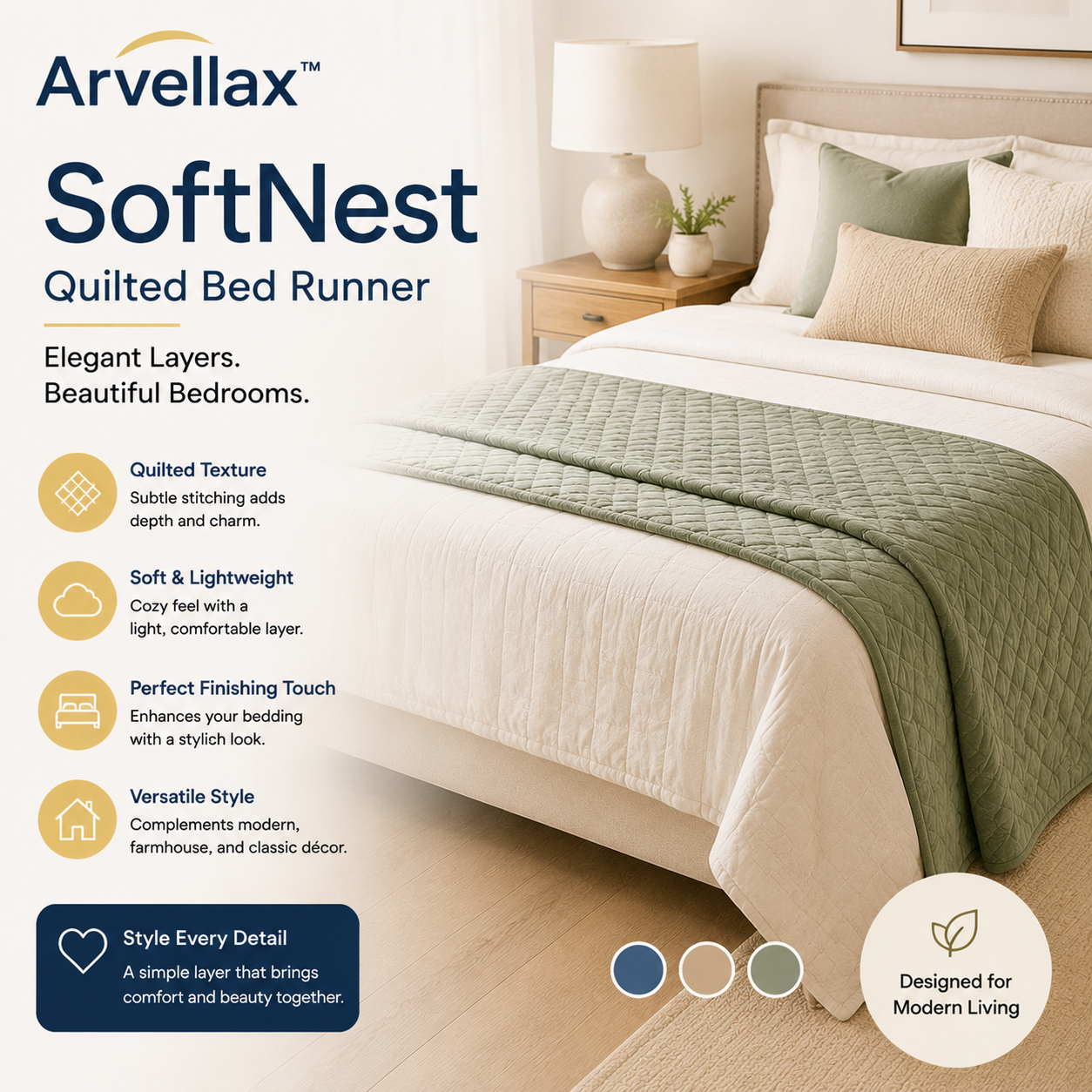 Arvellax™ SoftNest Quilted Bed Runner