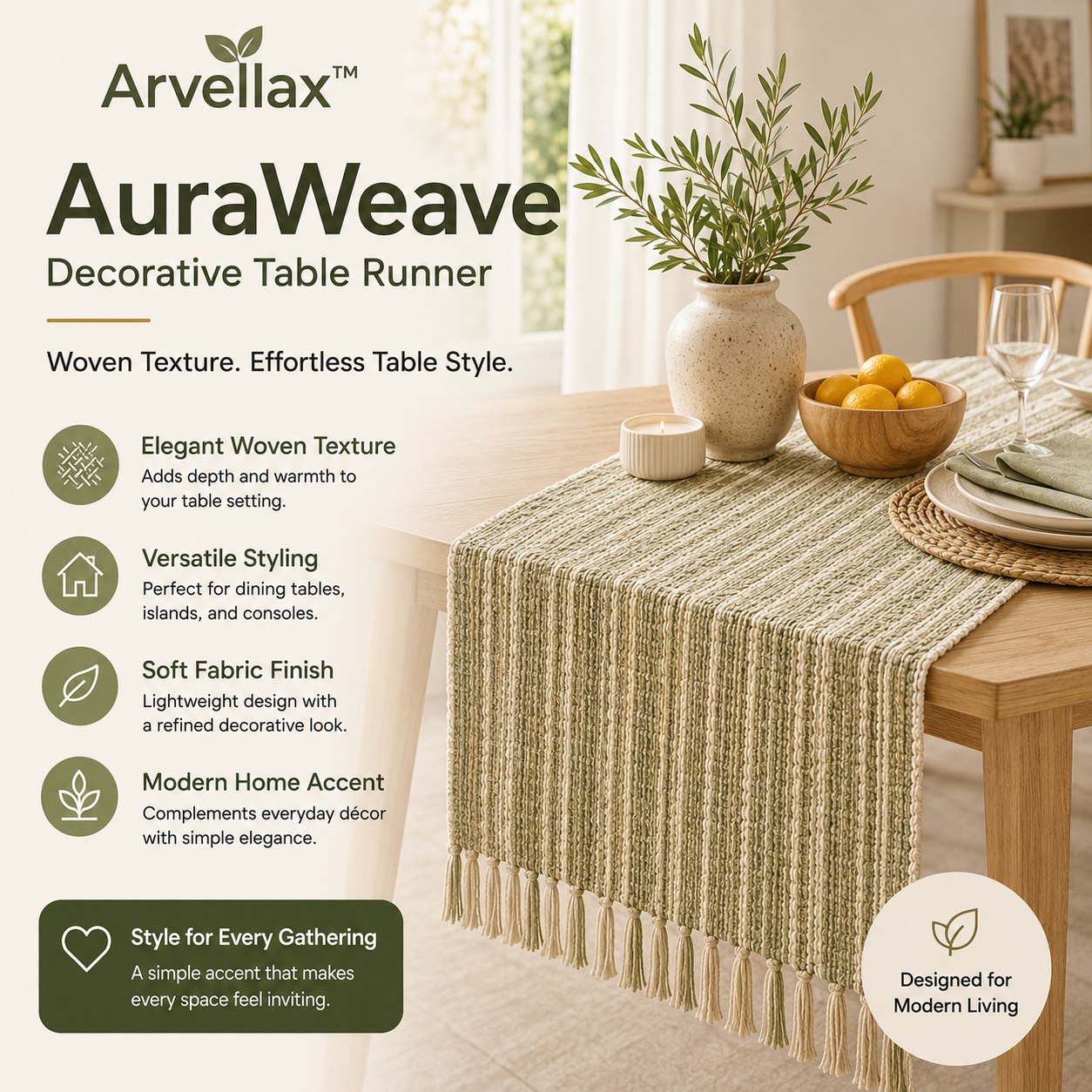 Arvellax™ AuraWeave Decorative Table Runner
