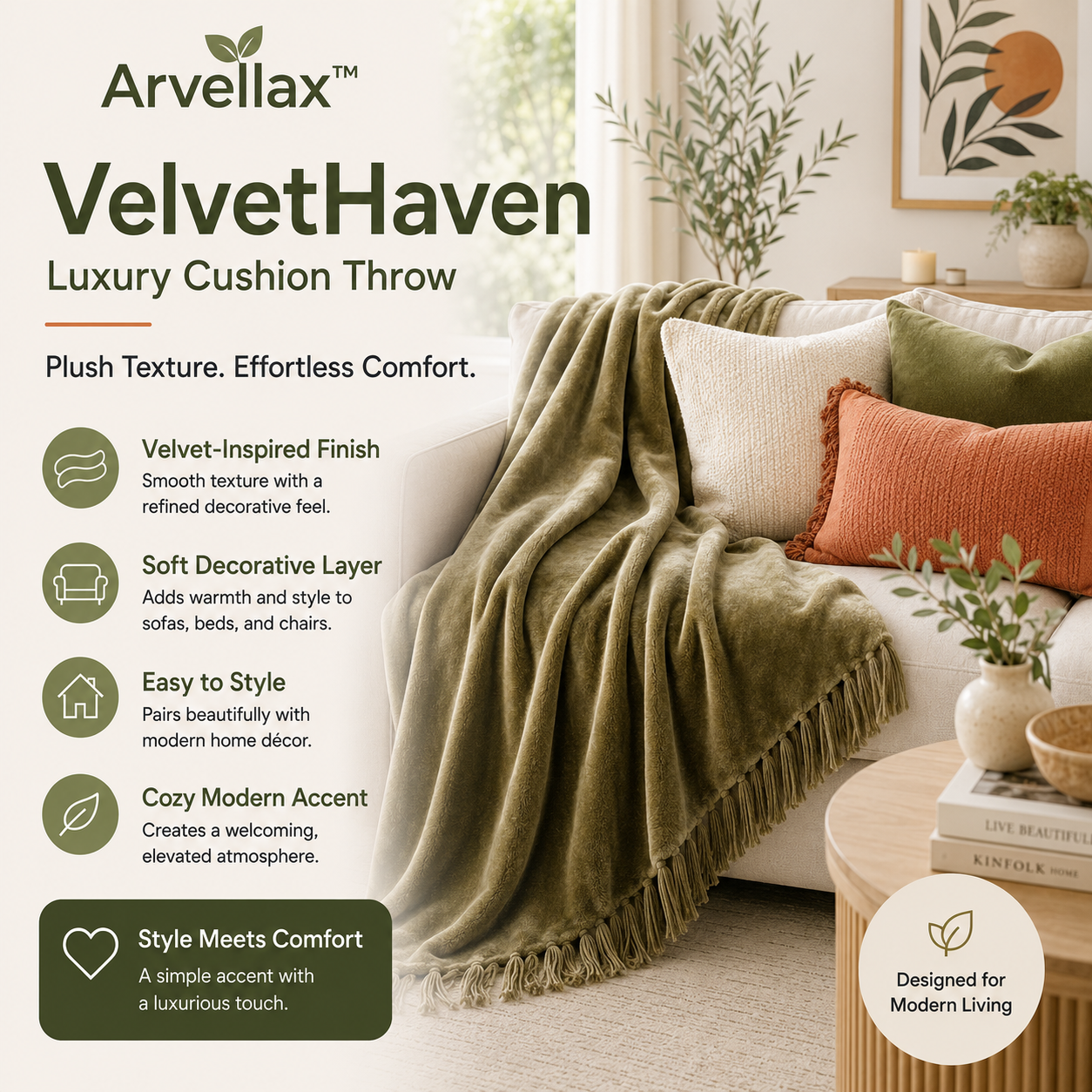 Arvellax™ VelvetHaven Luxury Cushion Throw